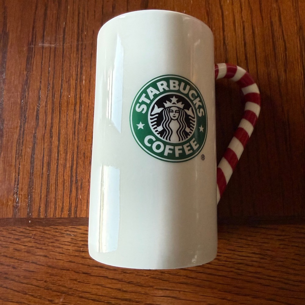 Starbucks 2009 Christmas Candy Cane Handle Snowflake Red Interior Coffee Mug